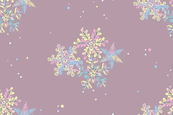 Pastel delicado patrón sin costura invierno. Copos de nieve sobre un fondo rosa. — Archivo Imágenes Vectoriales