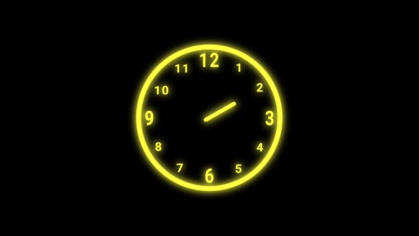在金色霓虹灯下简单的时钟动画 激活时间和时钟的循环图形动画 时钟符号和图标 — 图库视频影像