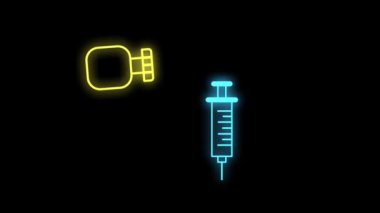Şırıngayı dolduruyorum. Siyah ekranda ışık efekti animasyonu. Tıbbi ve sağlık hizmetlerinin döngü animasyonu.
