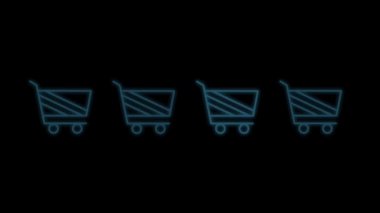 Siyah ekranda neon ışığı olan dükkan simgesiyle yükleniyor. 4k simge döngüsü animasyonu. Parlak alışveriş sembolü. Çevrimiçi alışveriş için kutsanmış.