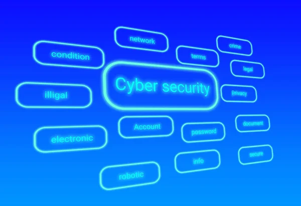 Antecedentes Palavras Relacionados Segurança Cibernética Fundo Digital Azul — Fotografia de Stock