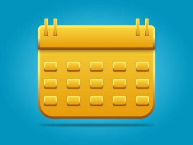 Takvimin mavi arkaplanda izole edilmiş 3B çizimi. Takvim, yıl, gün simgesi.