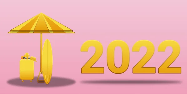 2022 Summer Vacation Yellow Background Concept New Year Vacation Time — Stock Photo, Image