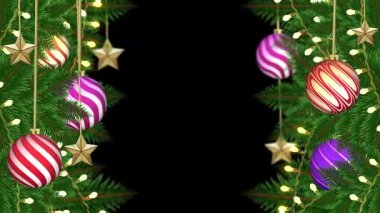 Renkli mücevherler ve altın yıldızlar köknar dallarından sarkıyor. Parlak ışıklar, karanlık bir gökyüzüne doğru parıldıyor..