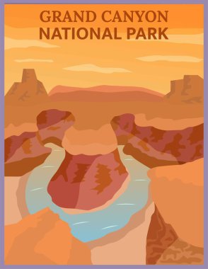 Arizona Grand Canyon 'un retro ve vintage seyahat posterlerinin illüstrasyon vektör tasarımı.