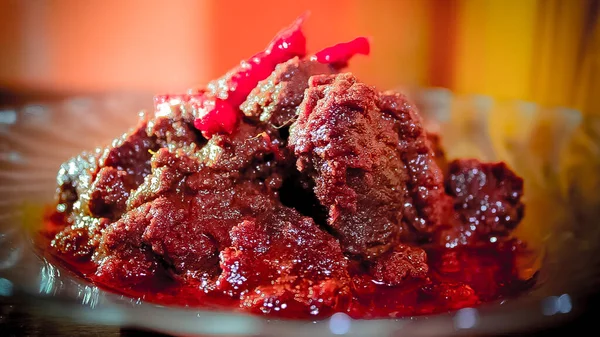 Carne Rendang Uma Comida Popular Indonésia Vem West Sumatera — Fotografia de Stock