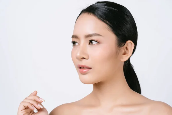 Close Portait Young Beautiful Asian Woman Natural Makeup Looking Away — Stock Photo, Image