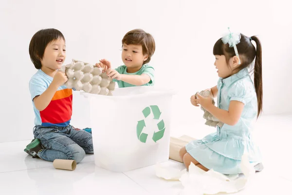 Group Multiethnic Preschool Children Learning Recycling Waste Separation Classroom Teaching Stock Photo