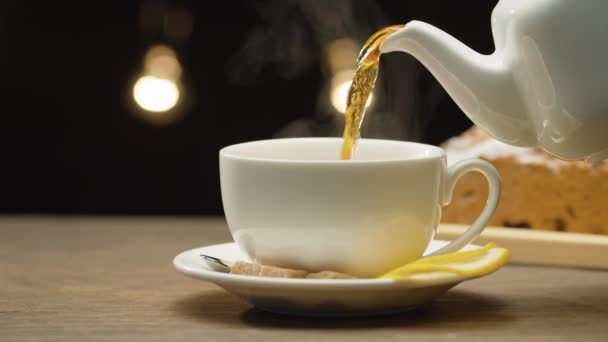 Kopp te med citron och socker — Stockvideo