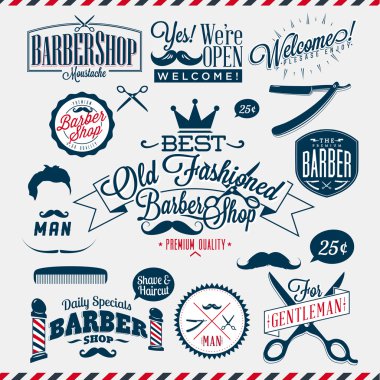 Vintage Kuaför Salonu etiketleri, grafik ve simgeler