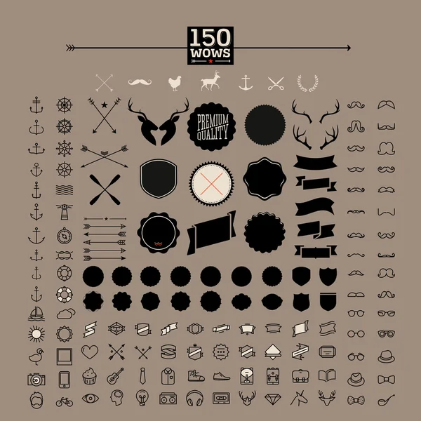 150 icônes hipster — Image vectorielle