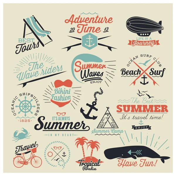 Retro elements for Summer calligraphic designs — Stock Vector