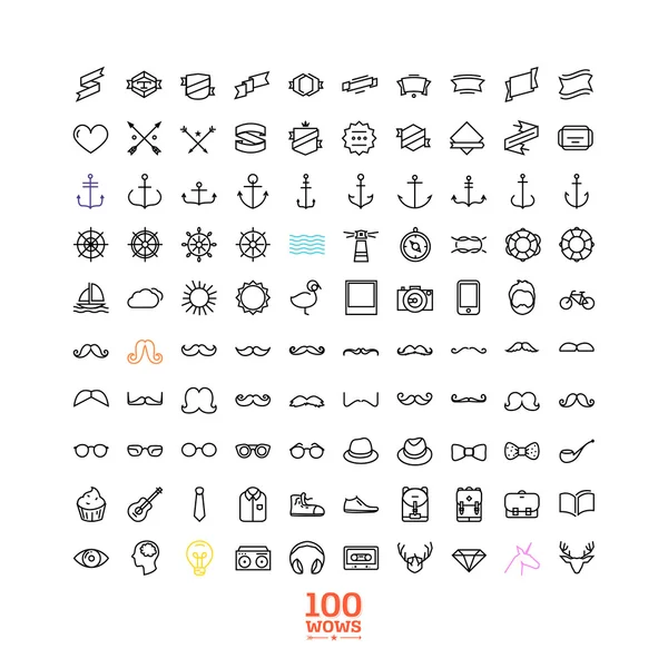 Hipster iconos de línea — Vector de stock