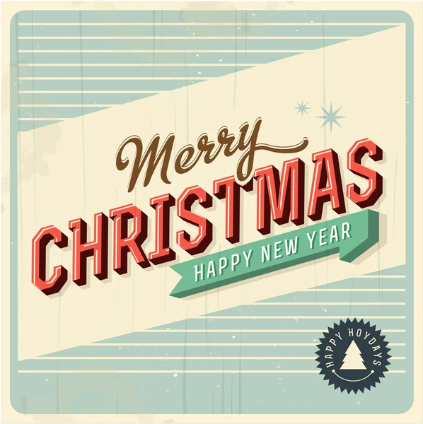 Tarjeta de felicitación de Navidad Vintage con Feliz Navidad y Feliz Año Nuevo — Vector de stock