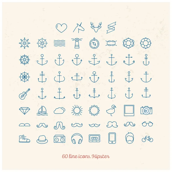 Hipster iconos de línea — Vector de stock