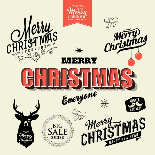 Jul och nyår symboler för vykort, inbjudan, affisch och andra dekoration samling Royaltyfria illustrationer