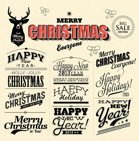 圣诞快乐和新年快乐标签的集合 图库插图