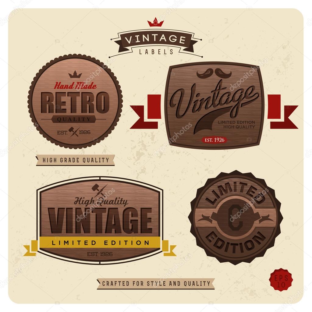 Vintage labels with woody pattern