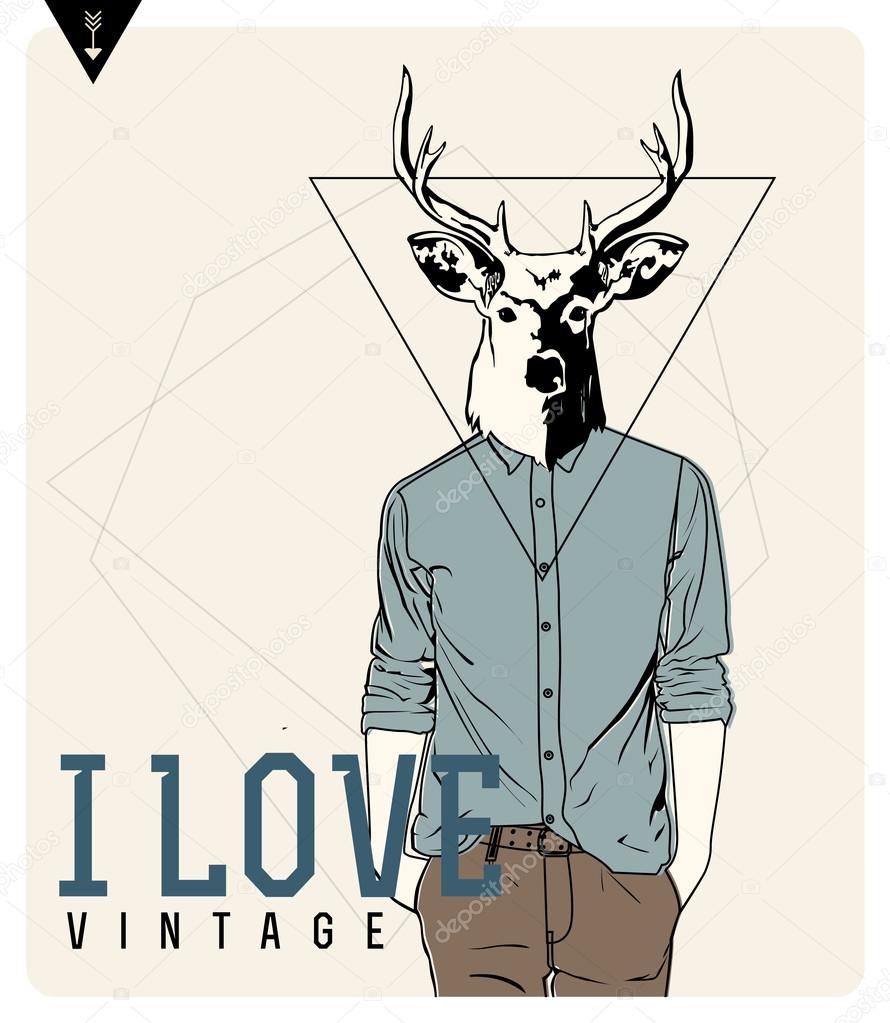 Vintage-Hipster Fashion Deer Illustration