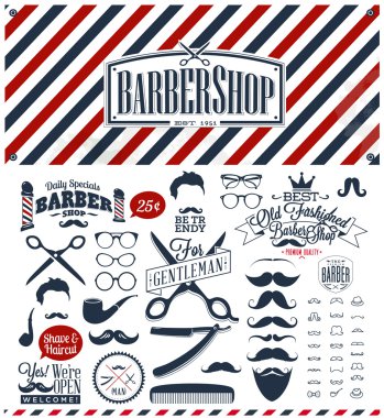 Vintage kuaför dükkanı logo grafikleri ve simgeler kümesi