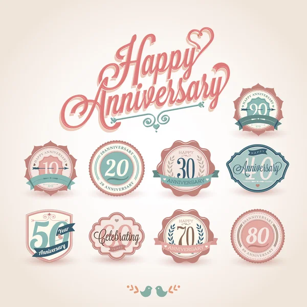 Feliz aniversario etiquetas de calidad premium — Vector de stock