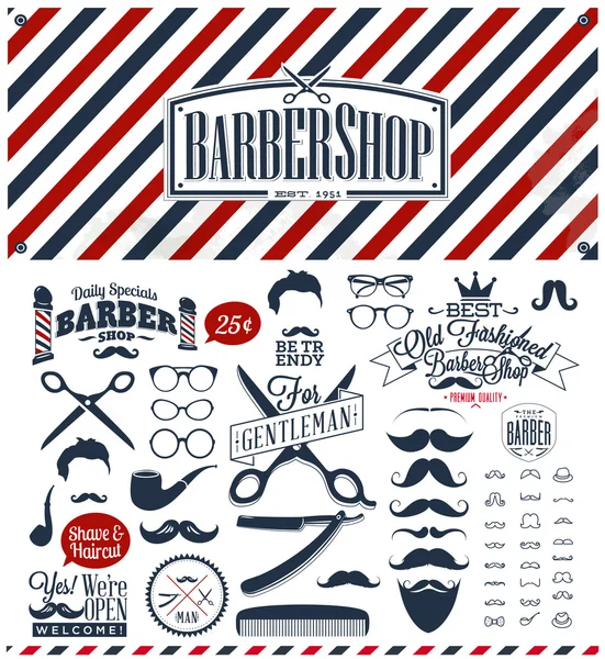 Uppsättning av vintage barber shop grafik och ikoner — Stock vektor