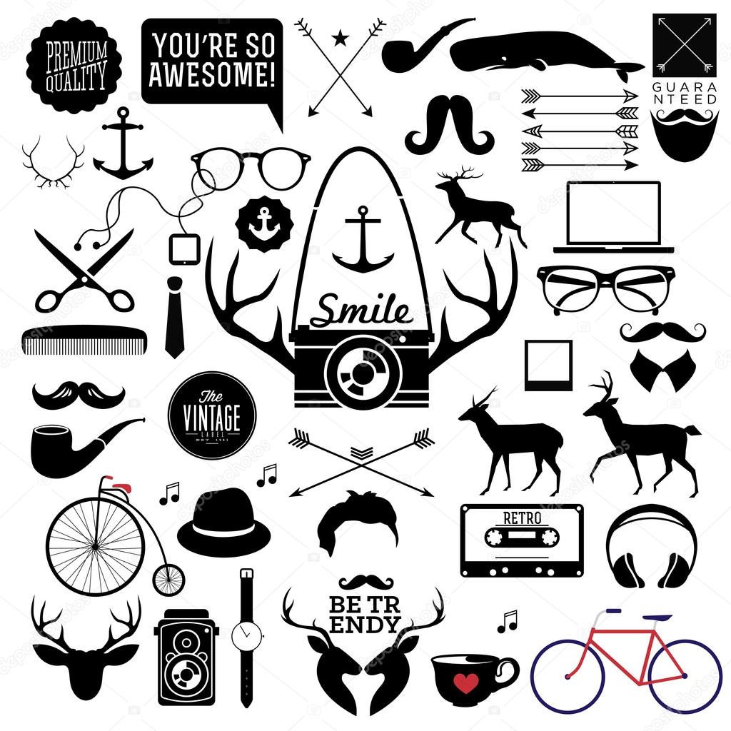 Hipster icon, label, badge, sticker! wow! all you need!