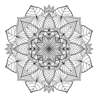 Renkli sayfa zendal. Meditasyon, yoga, rahatlama için tasarım. Beyaz arkaplanda izole edilmiş vektör mandala siyah hatları. 