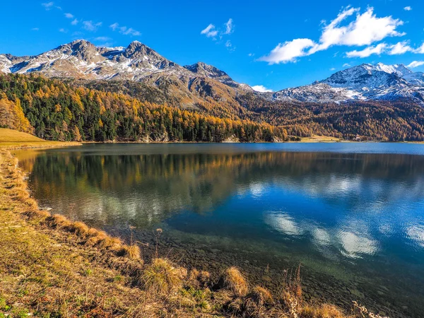 Höstens reflektioner kring sjön Silvaplana — Stockfoto