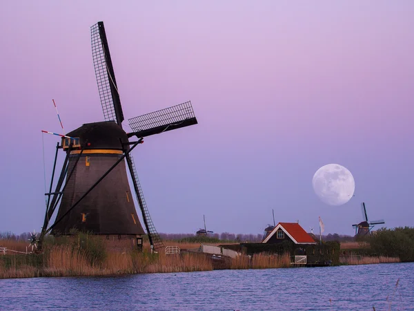 Canal Kinderdijk con molinos de viento — Foto de Stock