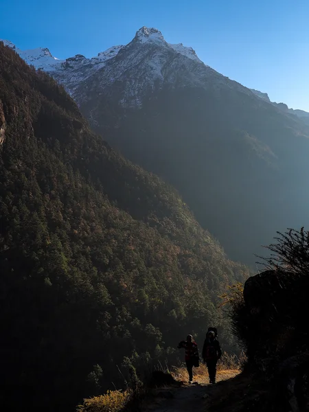 Trekkers caminando en la región de Langtang — Foto de Stock
