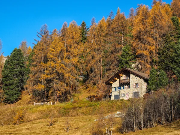 Piccola casa e paesaggio autunnale — Foto Stock