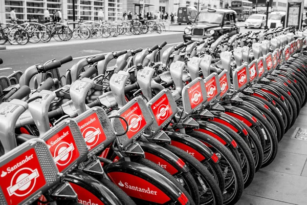 Stack of Santander rental bikes — Stock Photo, Image