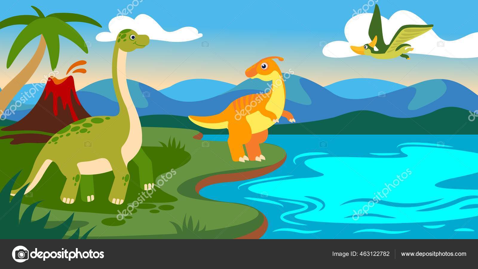 Criatura pré-histórica ou dinossauro na natureza selvagem desenho