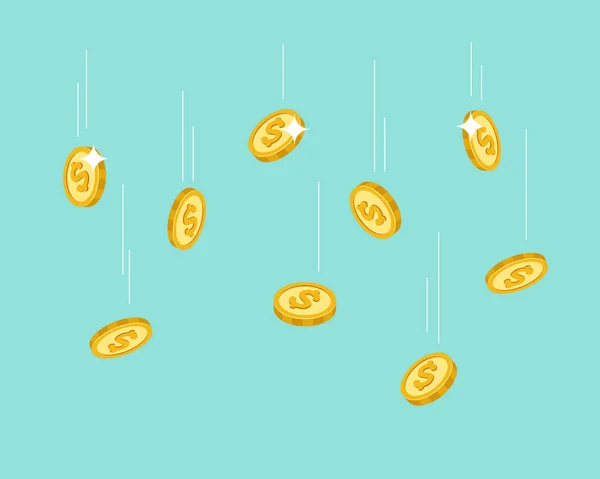 Padající mince. Létající zlatý dolar, hotovostní konfety nebo déšť peněz. Bankovní, investiční a finanční, herní koncept vektoru hazardních her — Stockový vektor