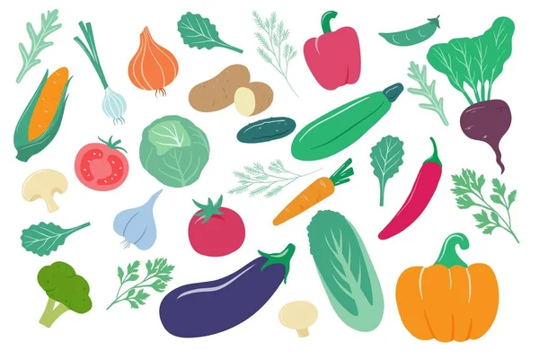 Λαχανικά. Κινούμενο κρεμμύδι, καλαμπόκι και καρότο, αγγούρι και πατάτα, λάχανο. Πιπέρι, ντομάτα και παντζάρια, σκόρδο φρέσκα φυτικά αγρόκτημα διάνυσμα που — Διανυσματικό Αρχείο