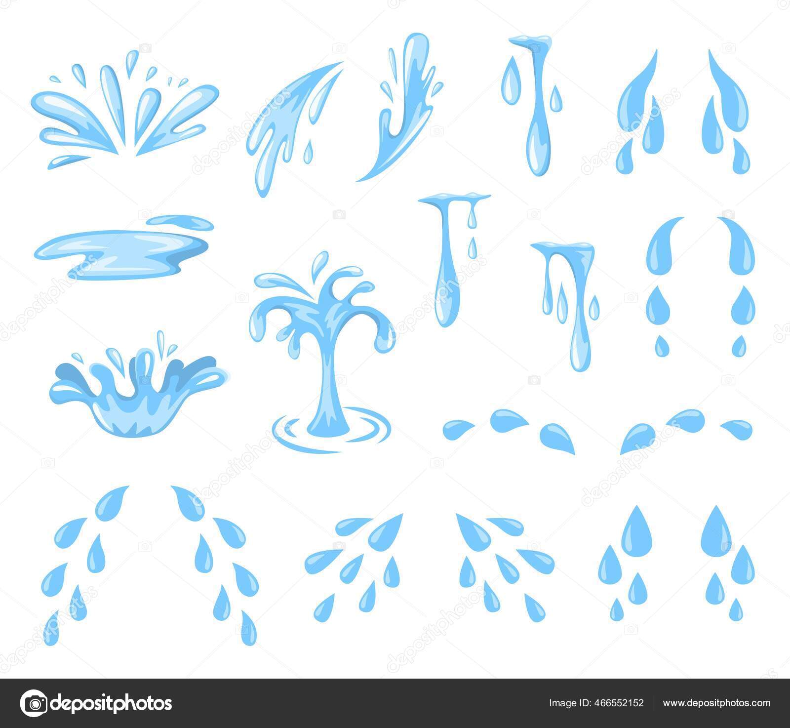 Vetores de Conjunto De Jogos De Ícones Com Poças Gotas De Chuva De Água  Caem Do