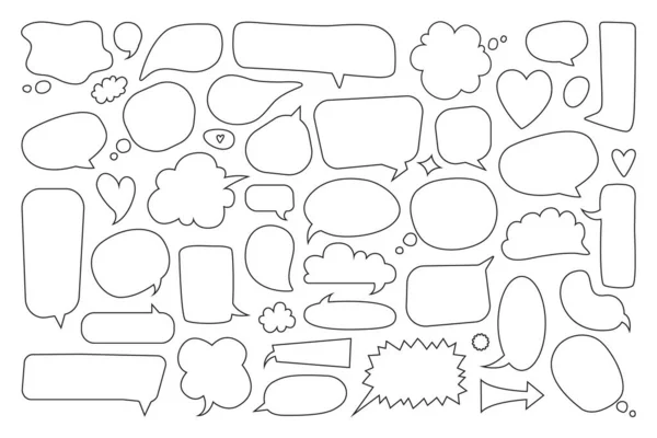 Talbubbla. Tomma serietankar och talande ballonger. Handritade doodle text bubblor. Söt blank tecknad dialog ballong vektor set — Stock vektor