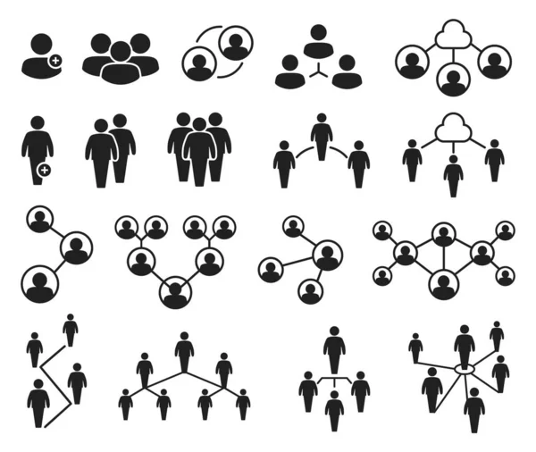 Ikoner för nätverksgrupper. Människor i grupper, nätverk, affärskommunikation, konferens eller möte, ikon för molnanslutning vektor set — Stock vektor