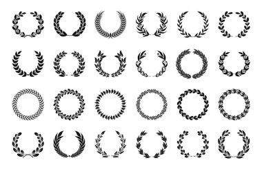 Laurel çelengi. Zeytin ya da buğday dalı amblemi, ödül kazanan yaprak amblemi, sınır dışına daire çizin. Antika zafer ya da yıldönümü çelengi seti