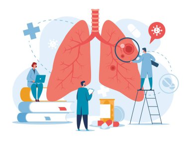 Pulmonoloji. Doktorlar akciğerleri inceliyor. Tüberküloz, zatürree, akciğer kanseri tedavisi veya tanı. Akciğerler sağlık vektörü kavramı