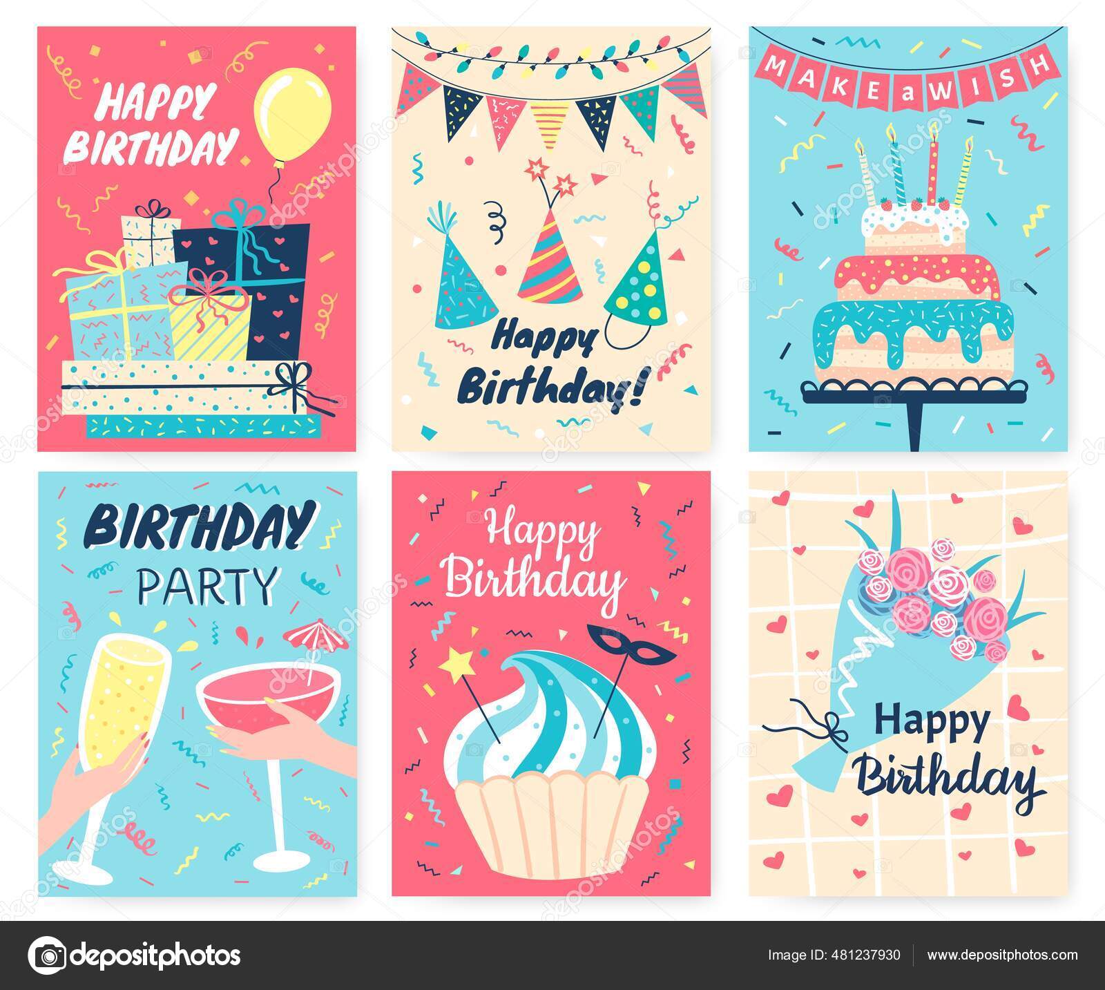 Happy Birthday Card Sweet Cake Candle And Triangle Bunting Flags