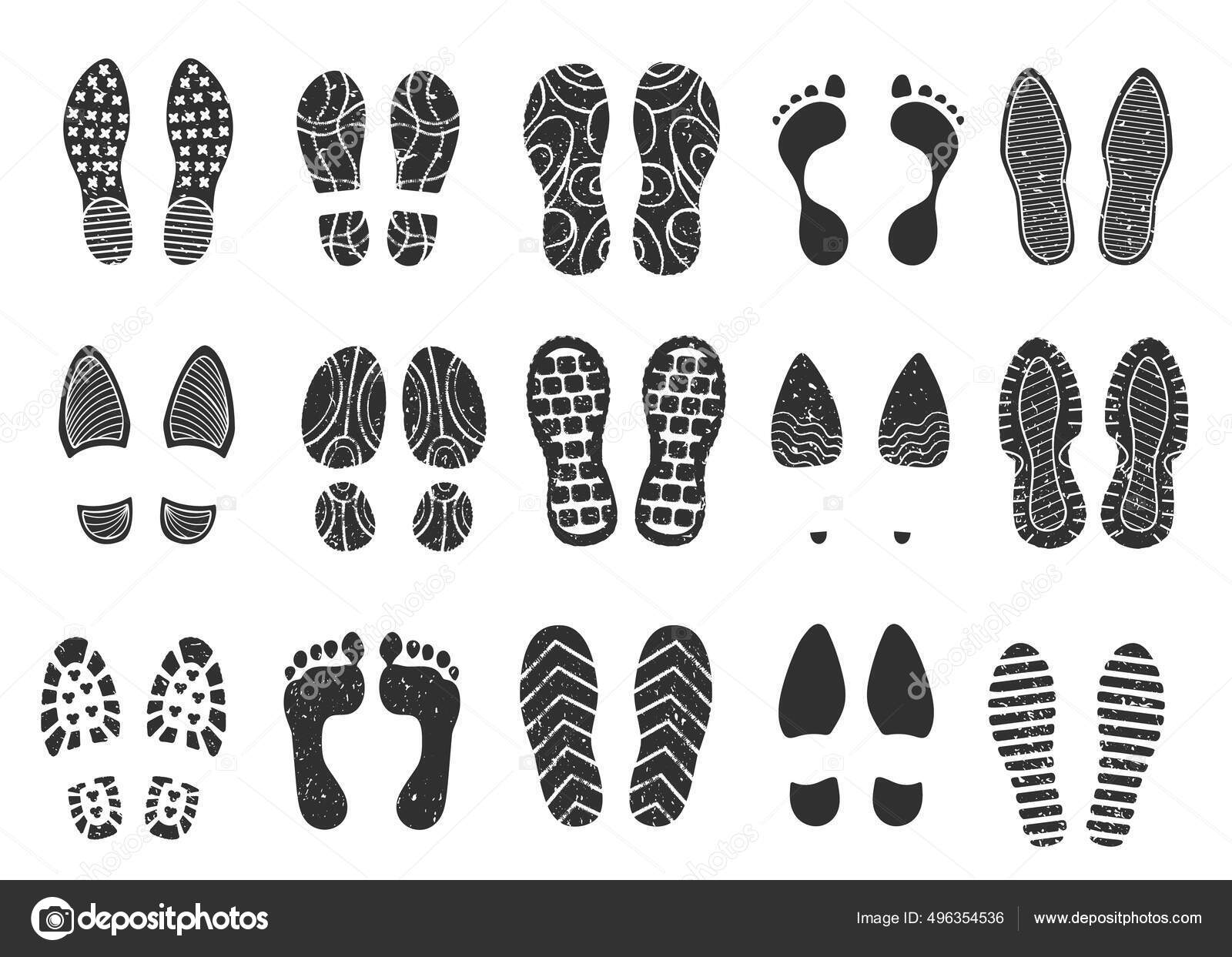 Huellas de pisadas silueta, pasos, zapatilla de arranque huella de