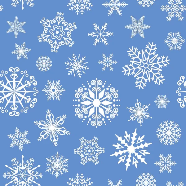 Patrón sin costuras de copo de nieve de invierno, copos de hielo de Navidad. Navidad regalo envoltura de papel textura con cristales de nieve y copos de nieve vector de fondo — Archivo Imágenes Vectoriales