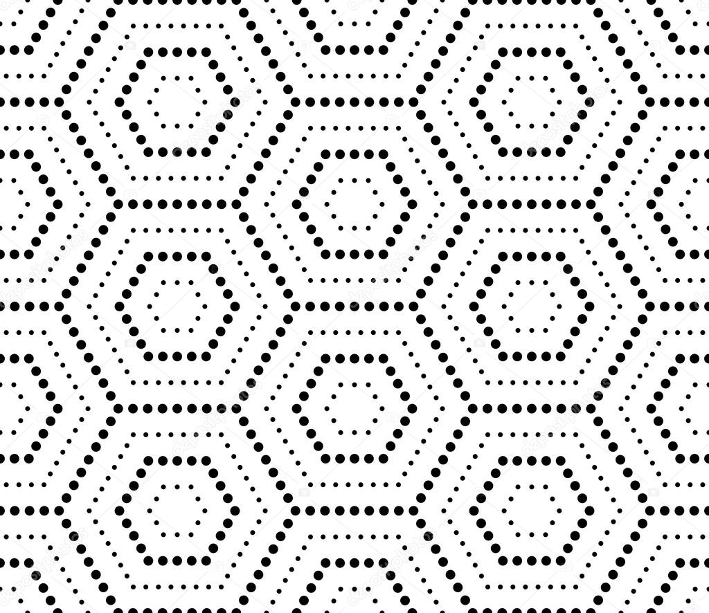 Hexagons texture with dots. Seamless vector geometric pattern