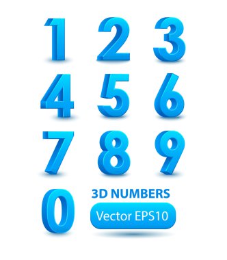 Blue 3d numbers. Vector set. clipart