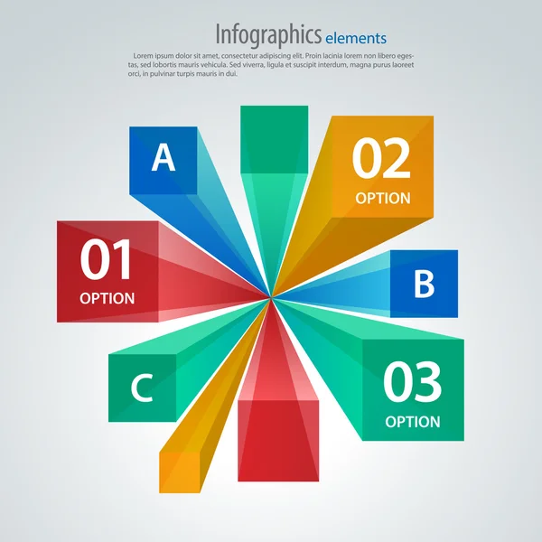 Vektor infographic sablon, a kocka és a sugárzás — Stock Vector