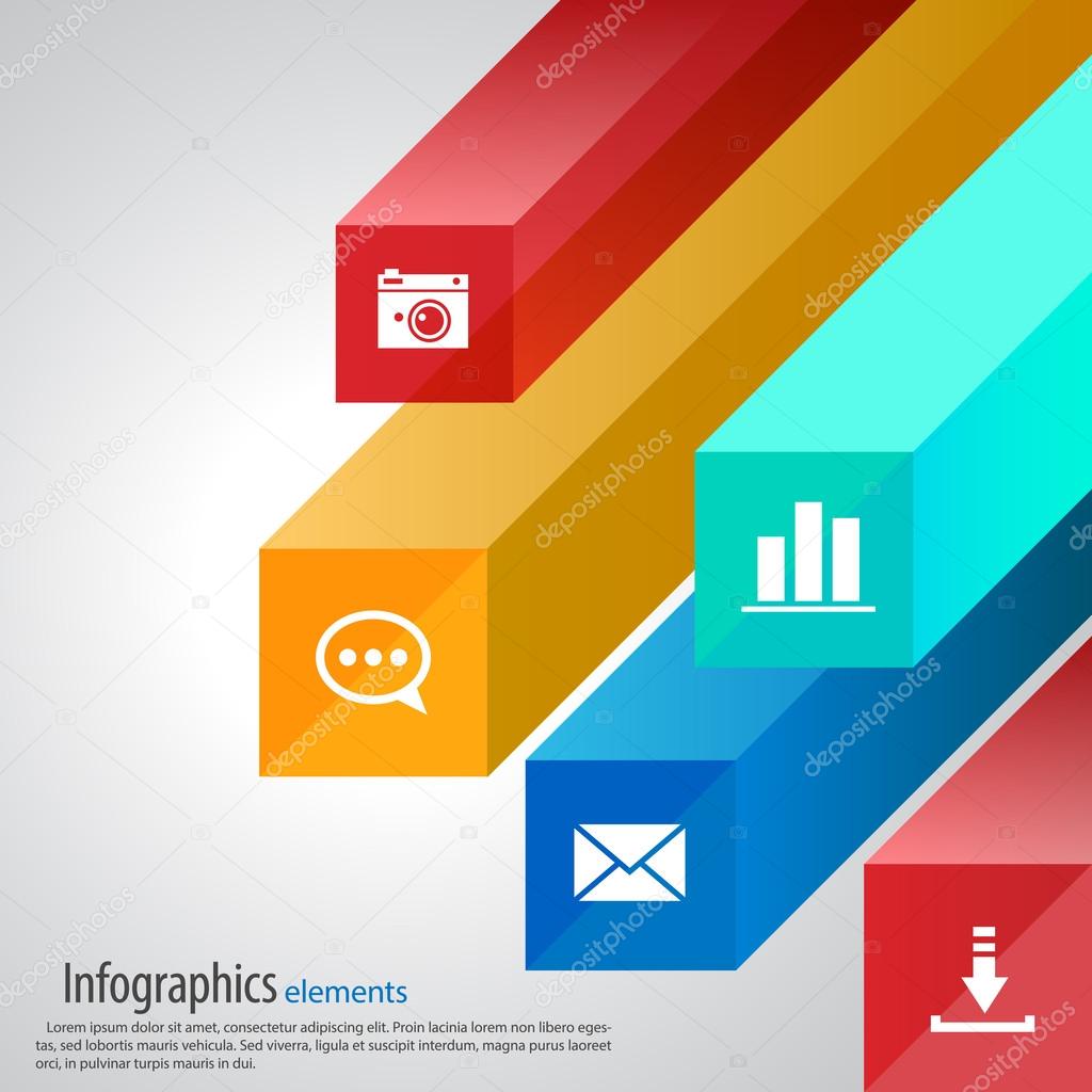 Vector infographic template, cubes,  rays, icons
