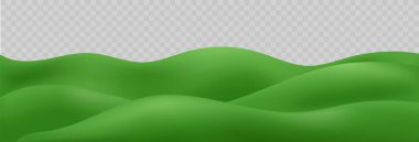 3D yeşil tepe ve çim zemin peyzaj arka planı ya da bahçe ve oyun alanı eko-vektör tasarımı için. Yaz ya da bahar afişi için doğa unsurlu fantezi çayır ve park sahnesi. Çocuk açık hava podyumu.