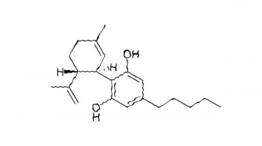 Beyaz zemin üzerinde canlandırılmış cannabidiol formülü.